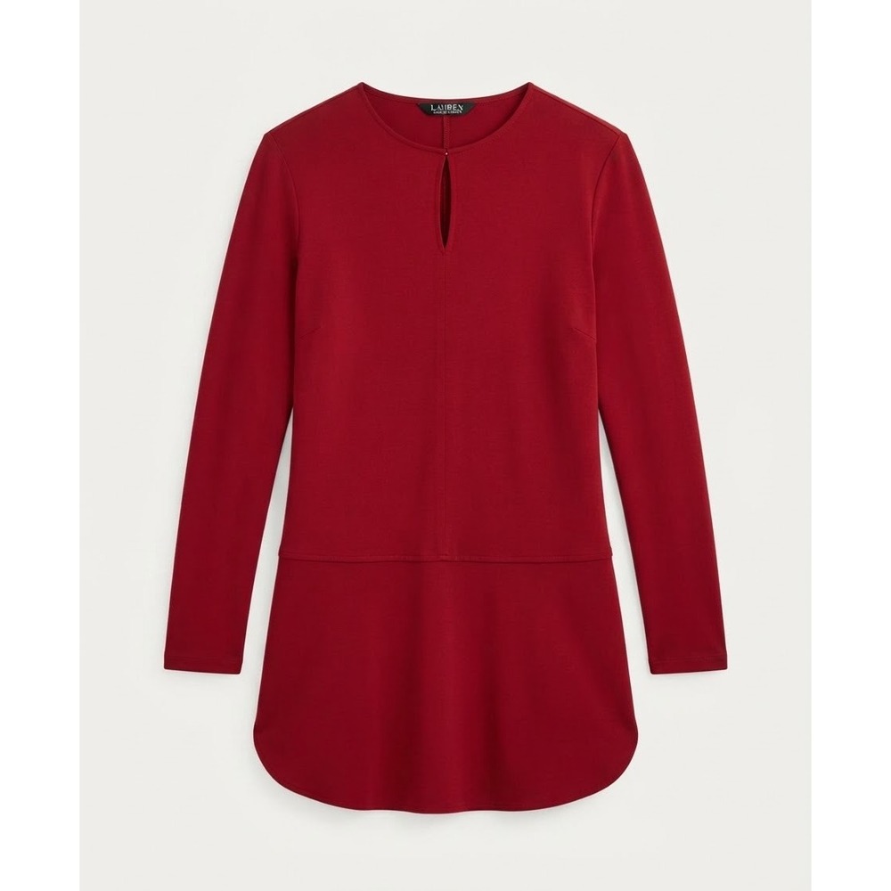 Lauren Ralph Lauren Tunic Top Women Small Red Keyhole Long Sleeve Knit Good